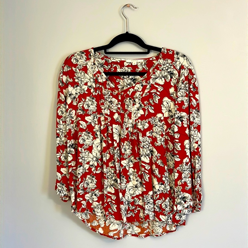 Flowy Orange Floral Long Sleeve Blouse